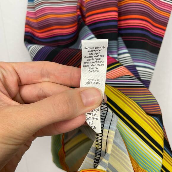 Athleta | Havana Bold Multi Color Striped Cross V-Back Midi Dress with Pockets - Picture 12 of 12